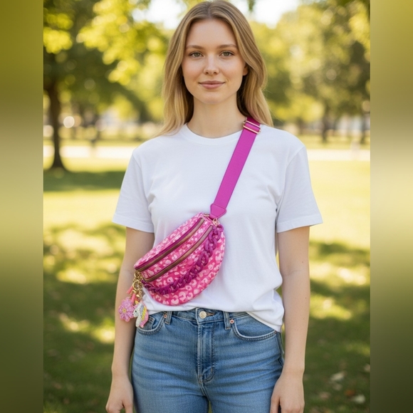 Bum Bag Bundle Deal | Leopard Nylon Crossbody + Acrylic Chain & 3 Bag Charms - Picture 4 of 4